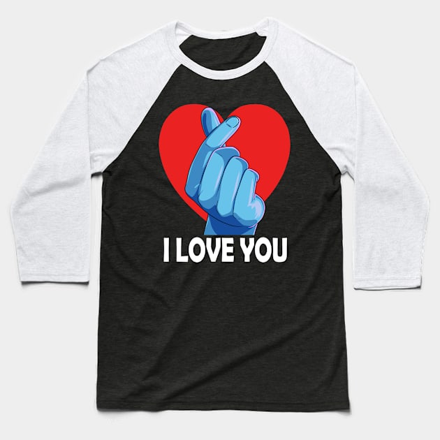 Saranghae Kpop Lover I Love You Finger Heart Sign Baseball T-Shirt by Noseking